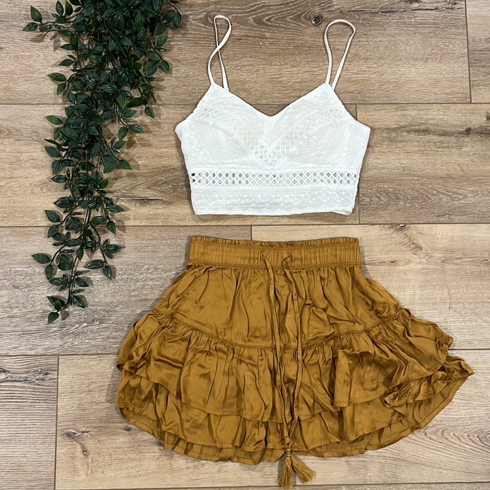 Aerie Mustard Colored Flowly Mini Tie Skirt Size XS